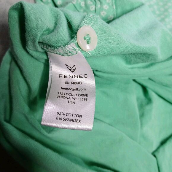 Fennec Polo Shirt Mens XL Green Spotted Floral Short Sleeve Golf Stretch Preppy - Picture 8 of 8